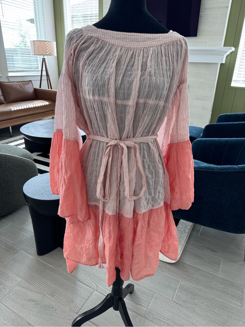 LISA MARIE FERNANDEZ Lightweight Colorblock Bell Sleeve Dress Size 1 VGUC